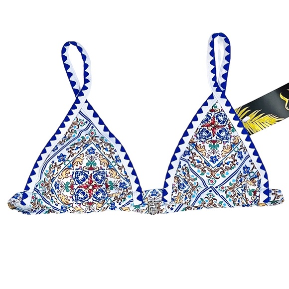 NWT Bikinx Blue White Paisley Print Crochet Trim Bikini Top - Picture 2 of 10